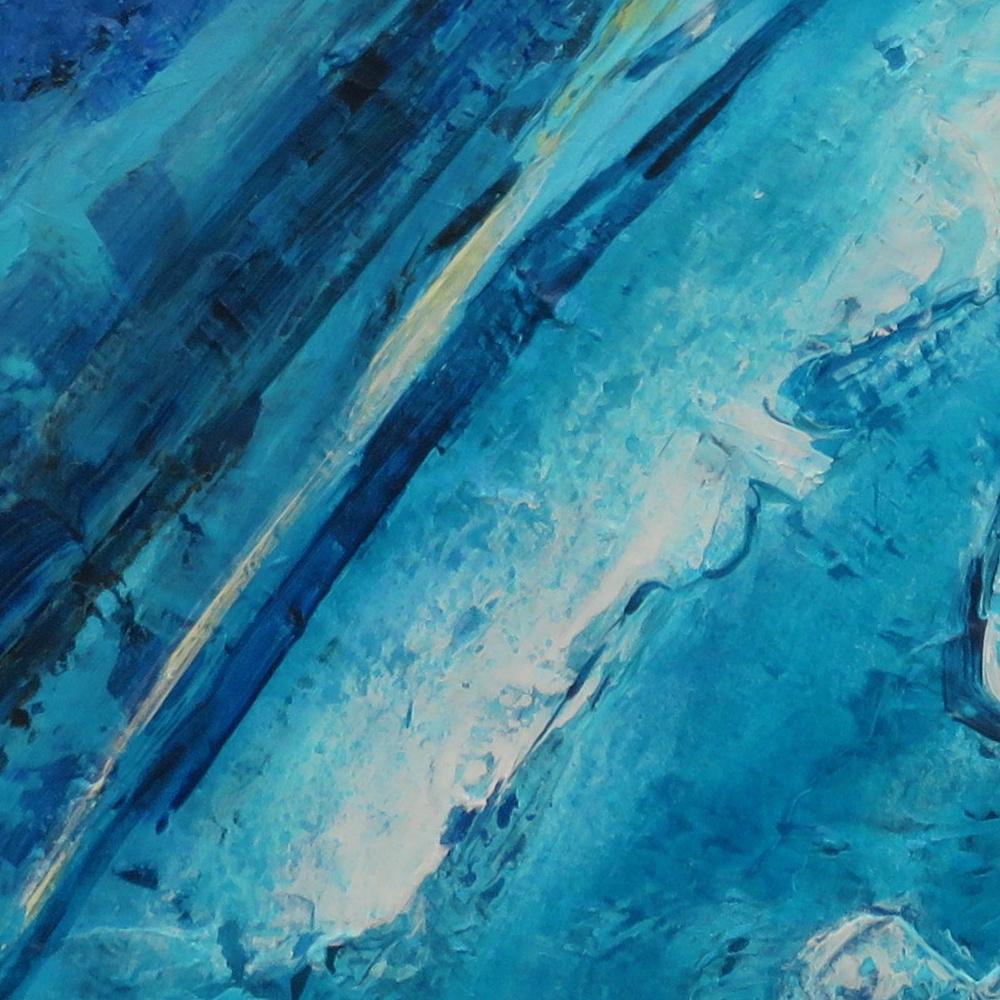 Esta obra de arte representa dos windsurfs, identificados por sus grandes velas de color anís en la esquina superior derecha.  El lienzo está cortado en su diagonal por la ola, y la esquina inferior derecha está rellena por la energía de la
