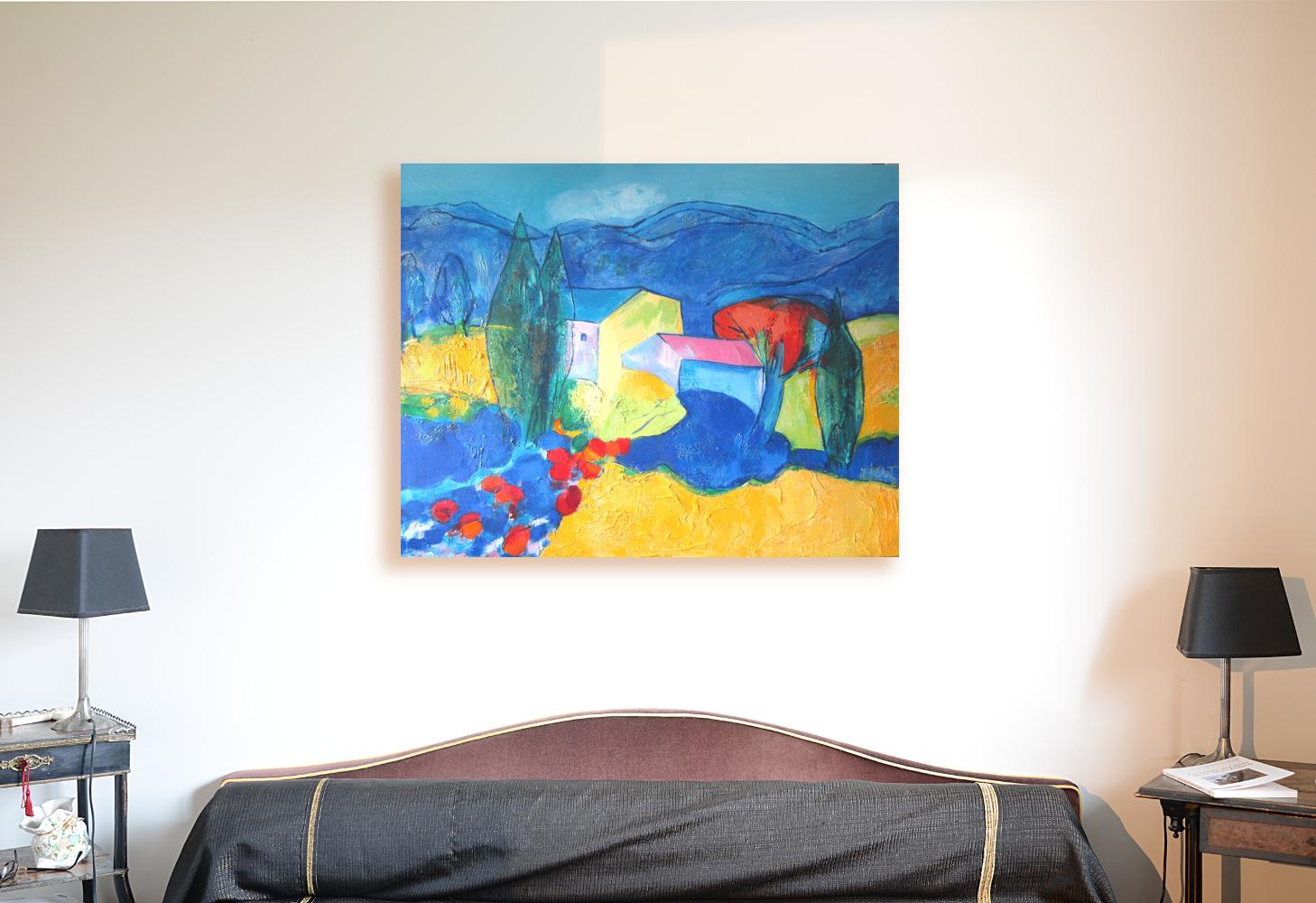 „Ein schöner Sommer“, farbenfrohes modernes Gemälde in Mischtechnik – Painting von Andrée de Frémont