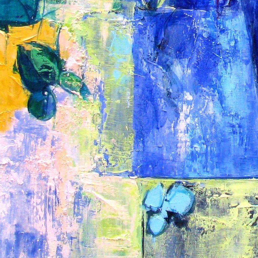 Blauer Blumenstrauß, Ölgemälde in Mischtechnik, „Aniseed Color“ (Zeitgenössisch), Painting, von Andrée de Frémont