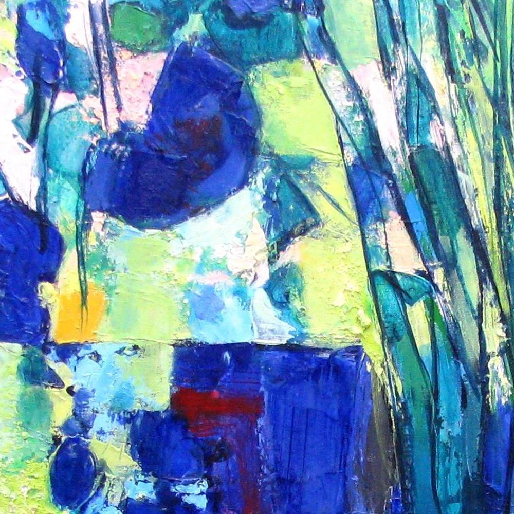 Peinture à l'huile technique mixte « Aniseed Color » représentant un bouquet de couleurs bleues en vente 1