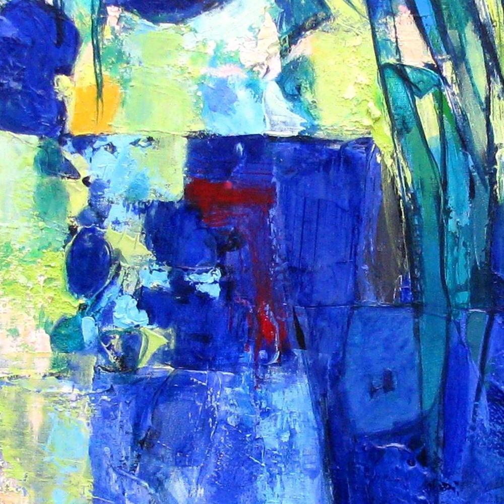 Peinture à l'huile technique mixte « Aniseed Color » représentant un bouquet de couleurs bleues en vente 2