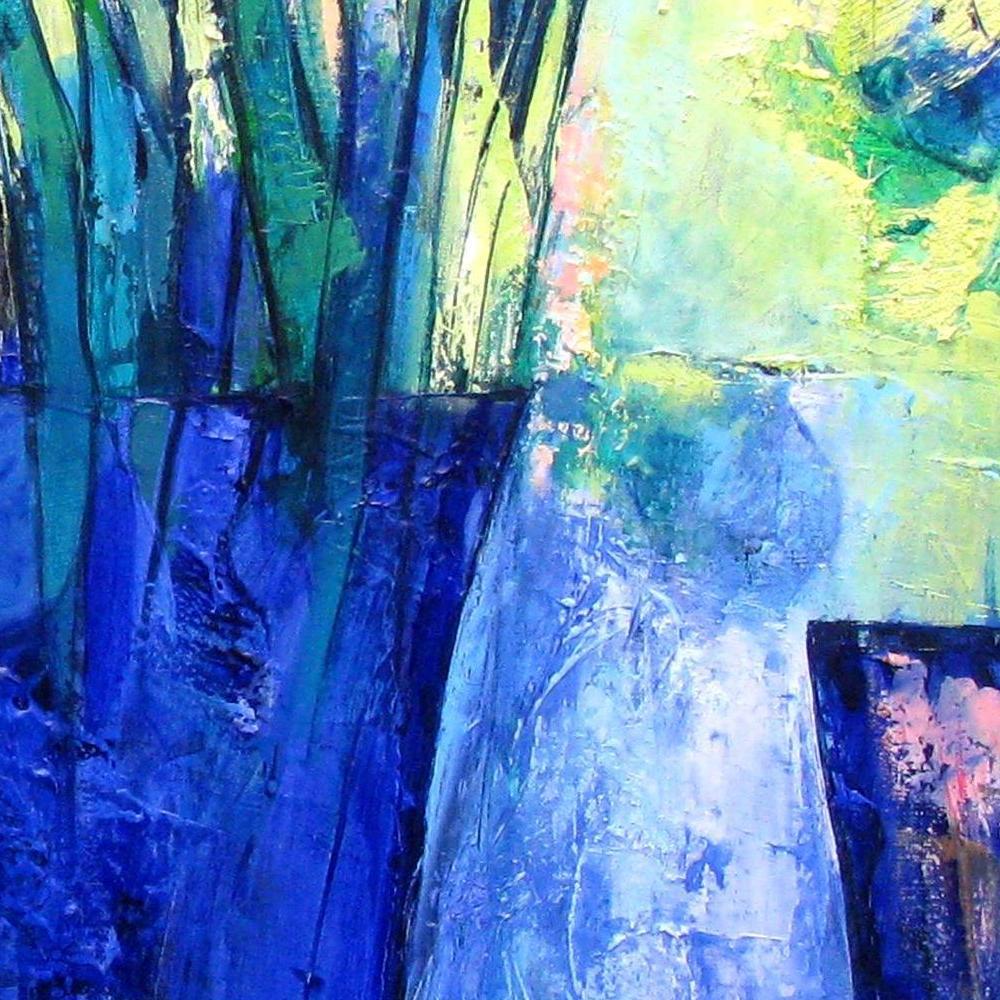 Peinture à l'huile technique mixte « Aniseed Color » représentant un bouquet de couleurs bleues en vente 3
