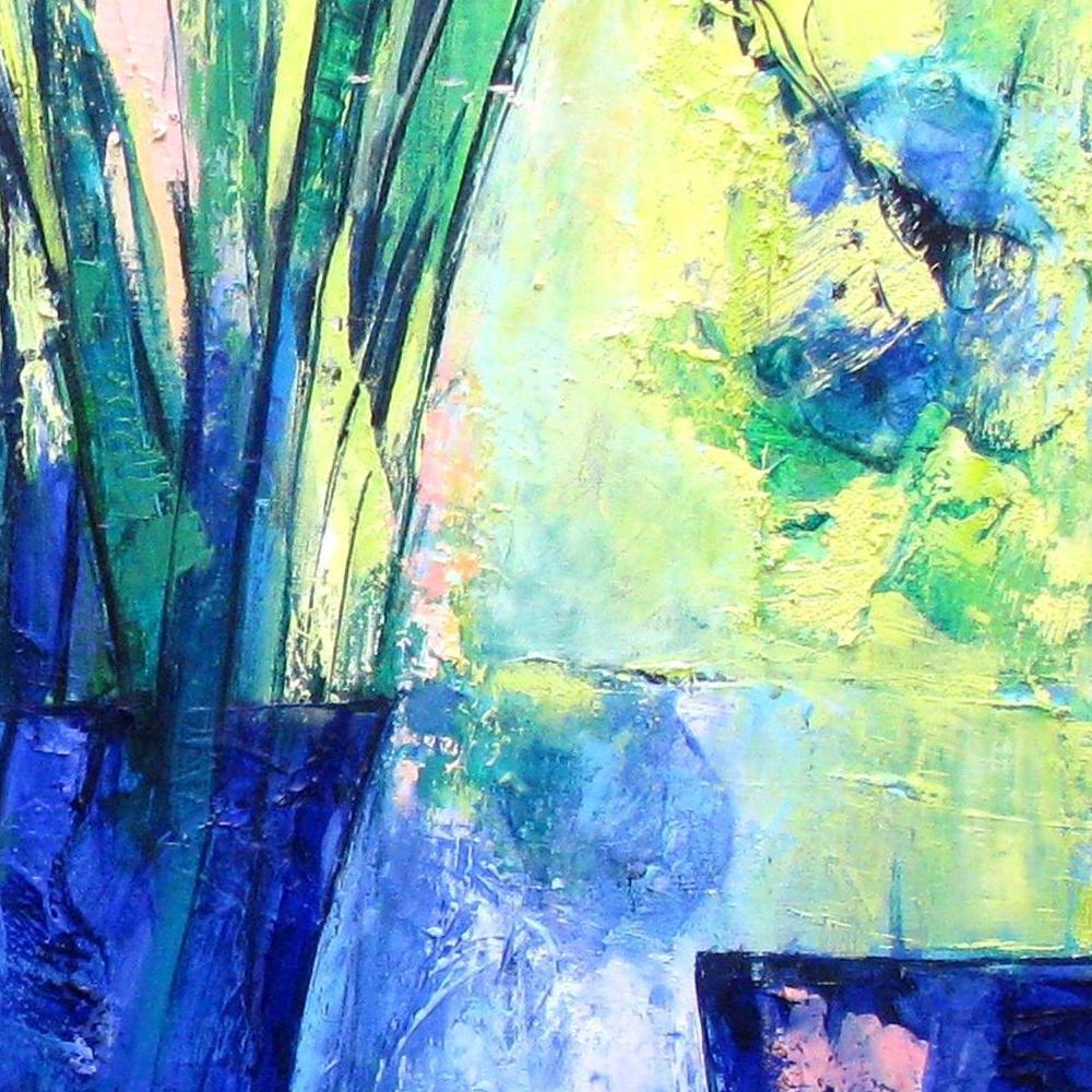 Peinture à l'huile technique mixte « Aniseed Color » représentant un bouquet de couleurs bleues en vente 4