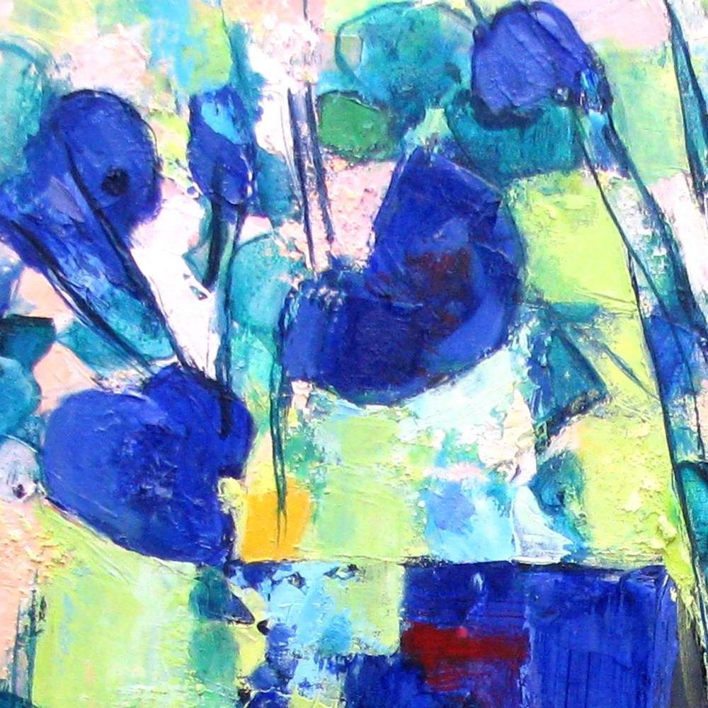 Peinture à l'huile technique mixte « Aniseed Color » représentant un bouquet de couleurs bleues en vente 5