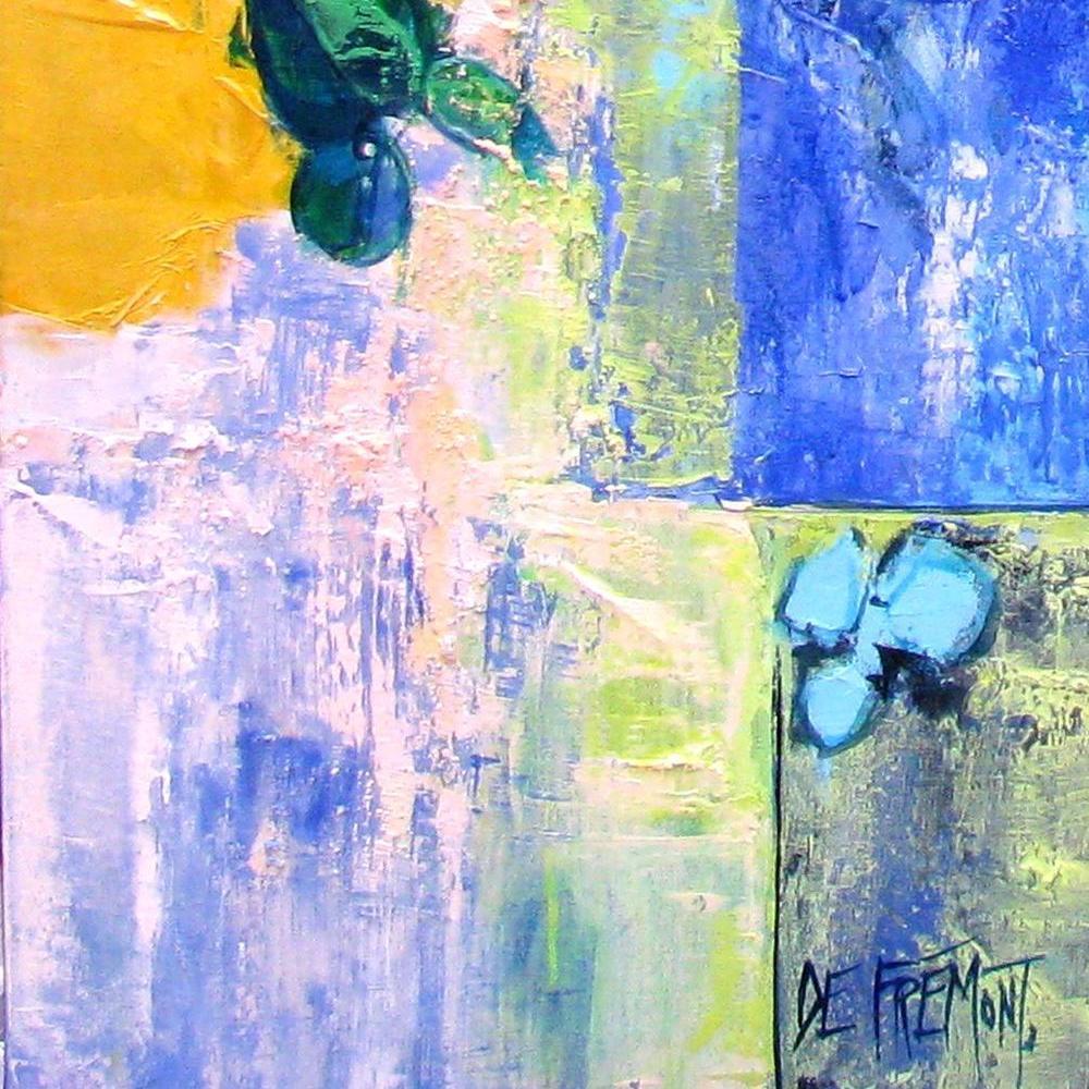 Peinture à l'huile technique mixte « Aniseed Color » représentant un bouquet de couleurs bleues en vente 6