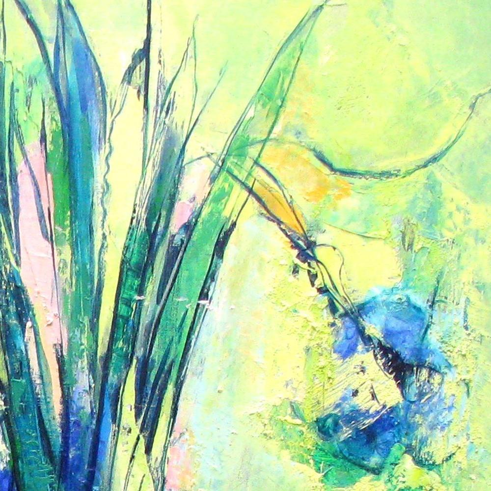 Peinture à l'huile technique mixte « Aniseed Color » représentant un bouquet de couleurs bleues en vente 7