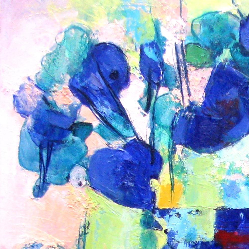 Blauer Blumenstrauß, Ölgemälde in Mischtechnik, „Aniseed Color“ im Angebot 10