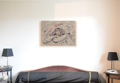 "Pensive Sarah", Portrait of Crossed Arms Closed Eyes Woman Mixed Media Painting