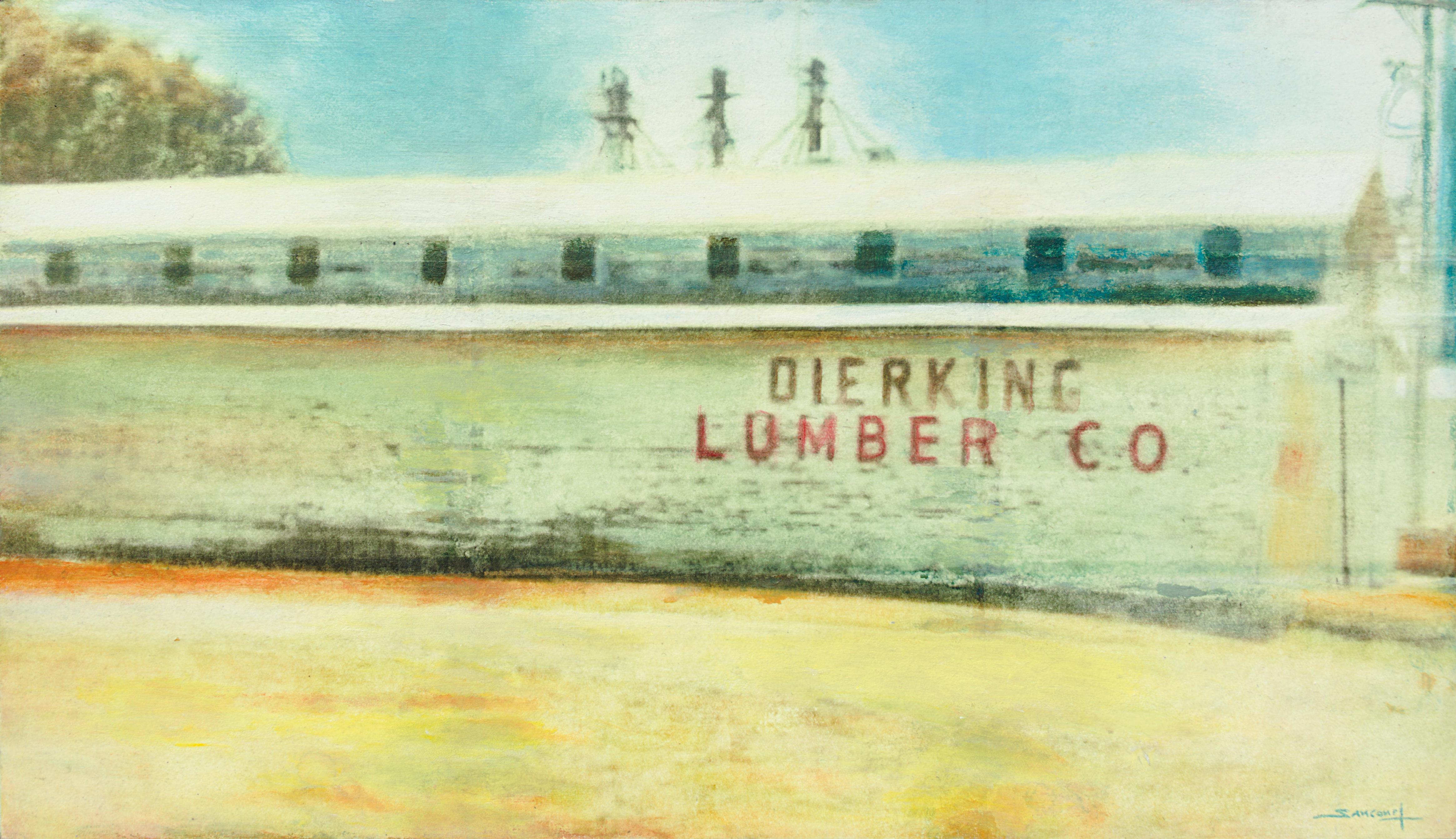 "Constructions #11", Dierking Lumber Co Shed Vintage Mixed Media Painting - Mixed Media Art by Philippe Saucourt