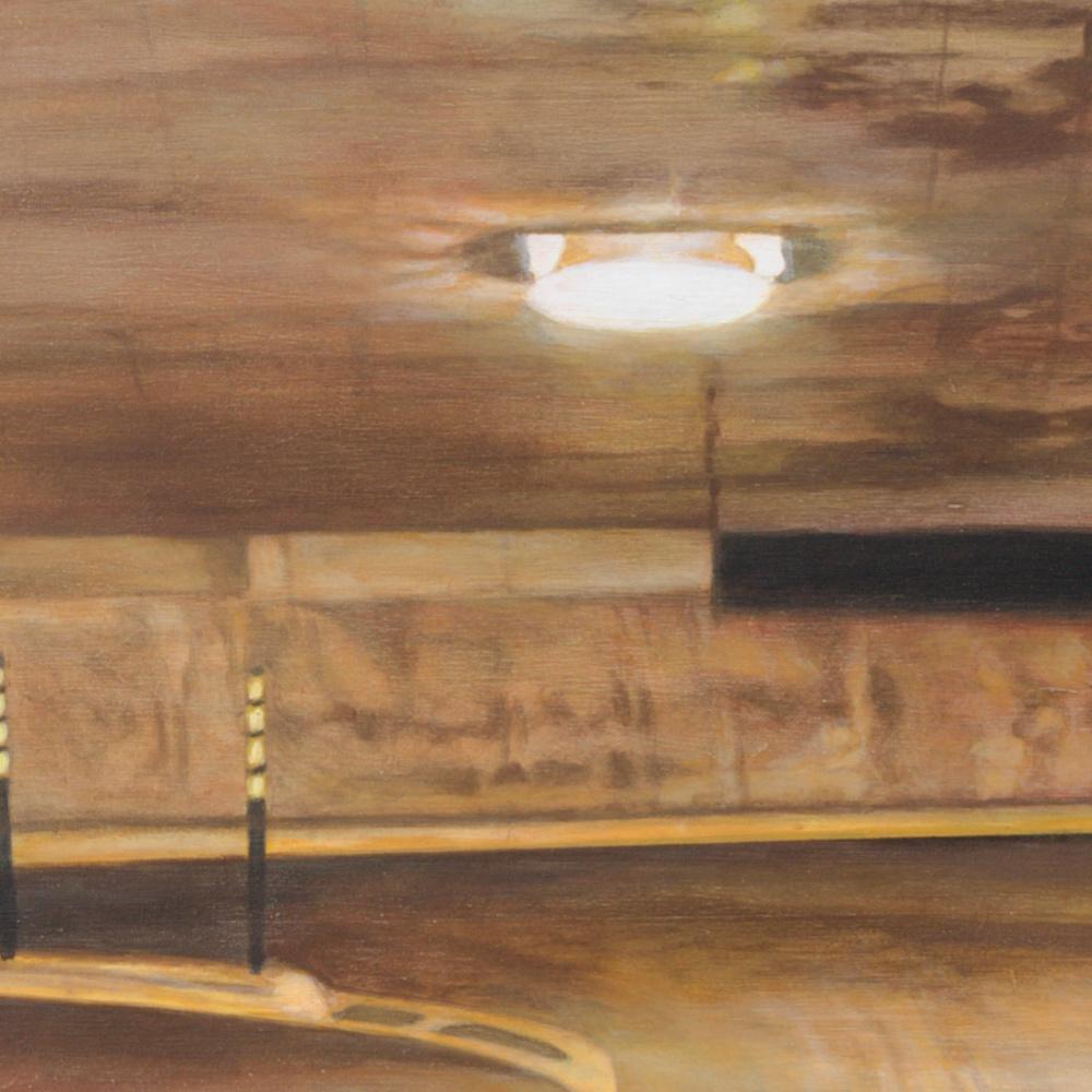 Dieses Kunstwerk zeigt eine Ansicht der Einfahrt einer Tiefgarage.

Philippe Saucourt ist ein vielversprechender französischer Künstler, dessen figurative Kunstwerke (er malt auch abstrakte Bilder) sowohl als hyperrealistisch als auch als