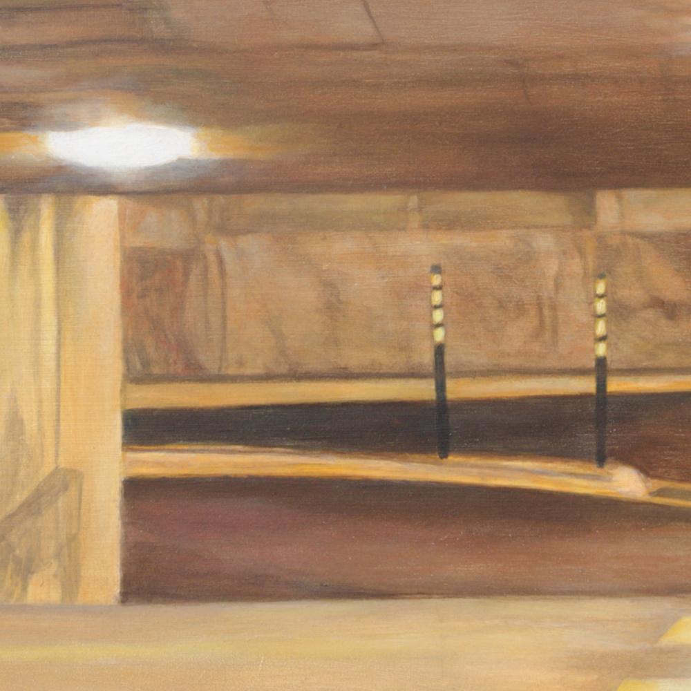 This artwork depicts a view of a the entrance of an underground parking.

Philippe Saucourt is a promising French artist whose figurative artworks (he also makes abstract paintings) could be described as both hyperrealistic and impressionist, by his