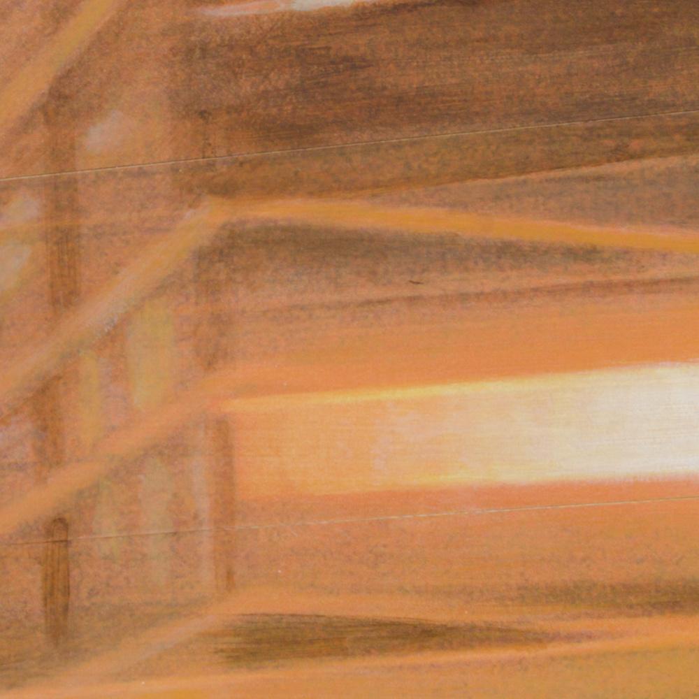 « Night Train #13 (Early Morning) », peinture de paysage urbain en techniques mixtes de Sepia en vente 4
