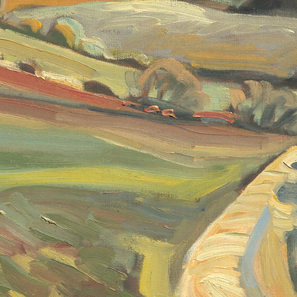 Peinture à l'huile impressionniste de paysage rural « From the Field to the Red Hill » (De la terre au terrain rouge) - Impressionnisme Painting par Yves Calméjane