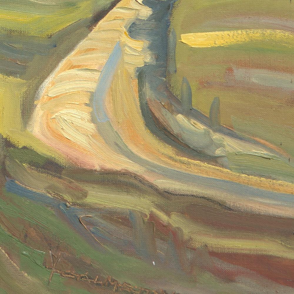 Peinture à l'huile impressionniste de paysage rural « From the Field to the Red Hill » (De la terre au terrain rouge) en vente 1