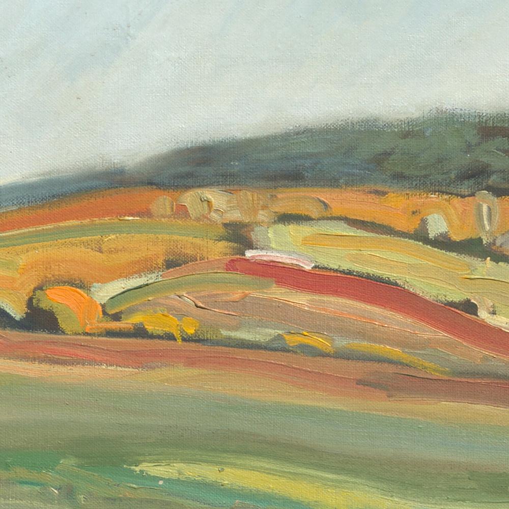 Peinture à l'huile impressionniste de paysage rural « From the Field to the Red Hill » (De la terre au terrain rouge) en vente 2