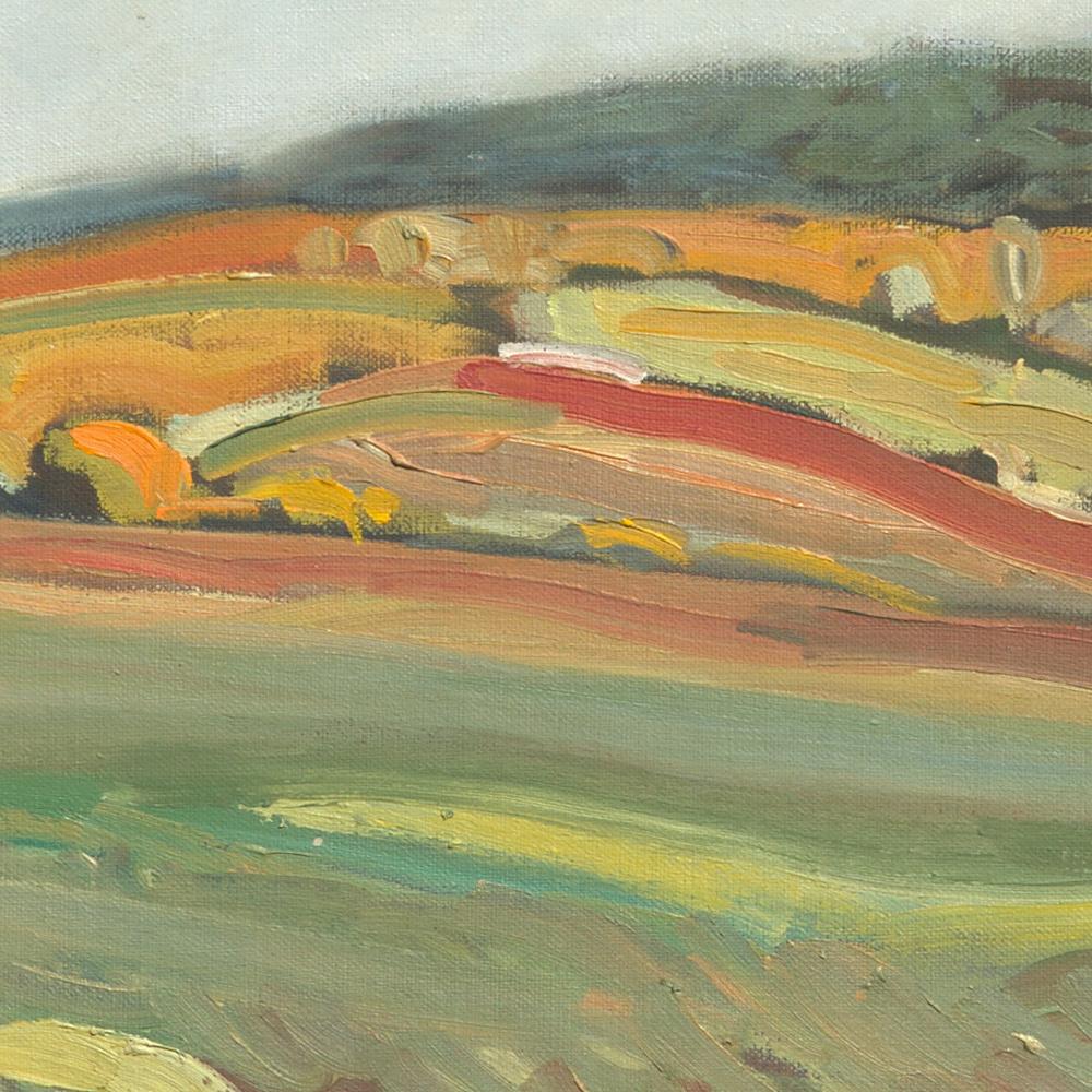 Peinture à l'huile impressionniste de paysage rural « From the Field to the Red Hill » (De la terre au terrain rouge) en vente 7