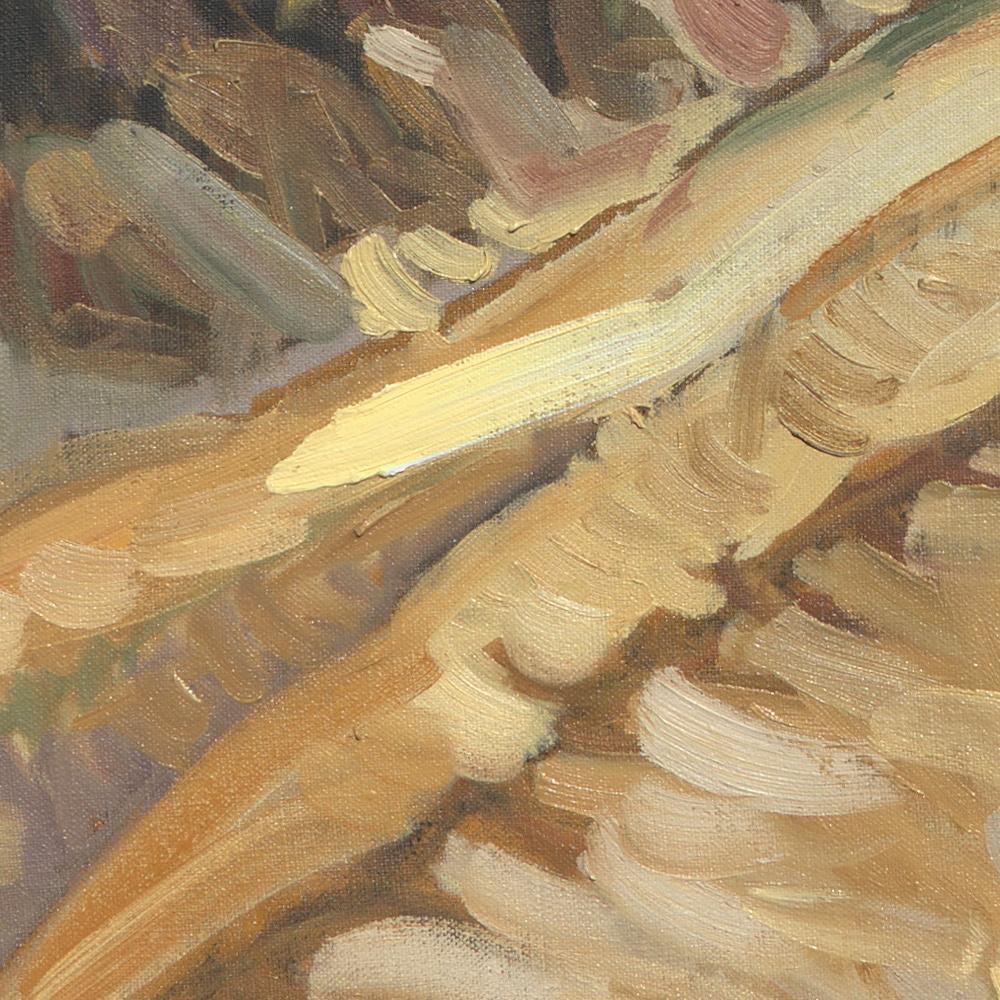 « Le bord du champ », peinture à l'huile impressionniste rurale en vente 1