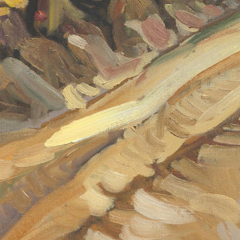 « Le bord du champ », peinture à l'huile impressionniste rurale en vente 3