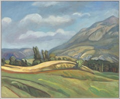 « The Yellow Step », peinture à l'huile impressionniste d'un paysage rural montagneux