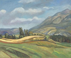 « The Yellow Step », peinture à l'huile impressionniste d'un paysage rural montagneux