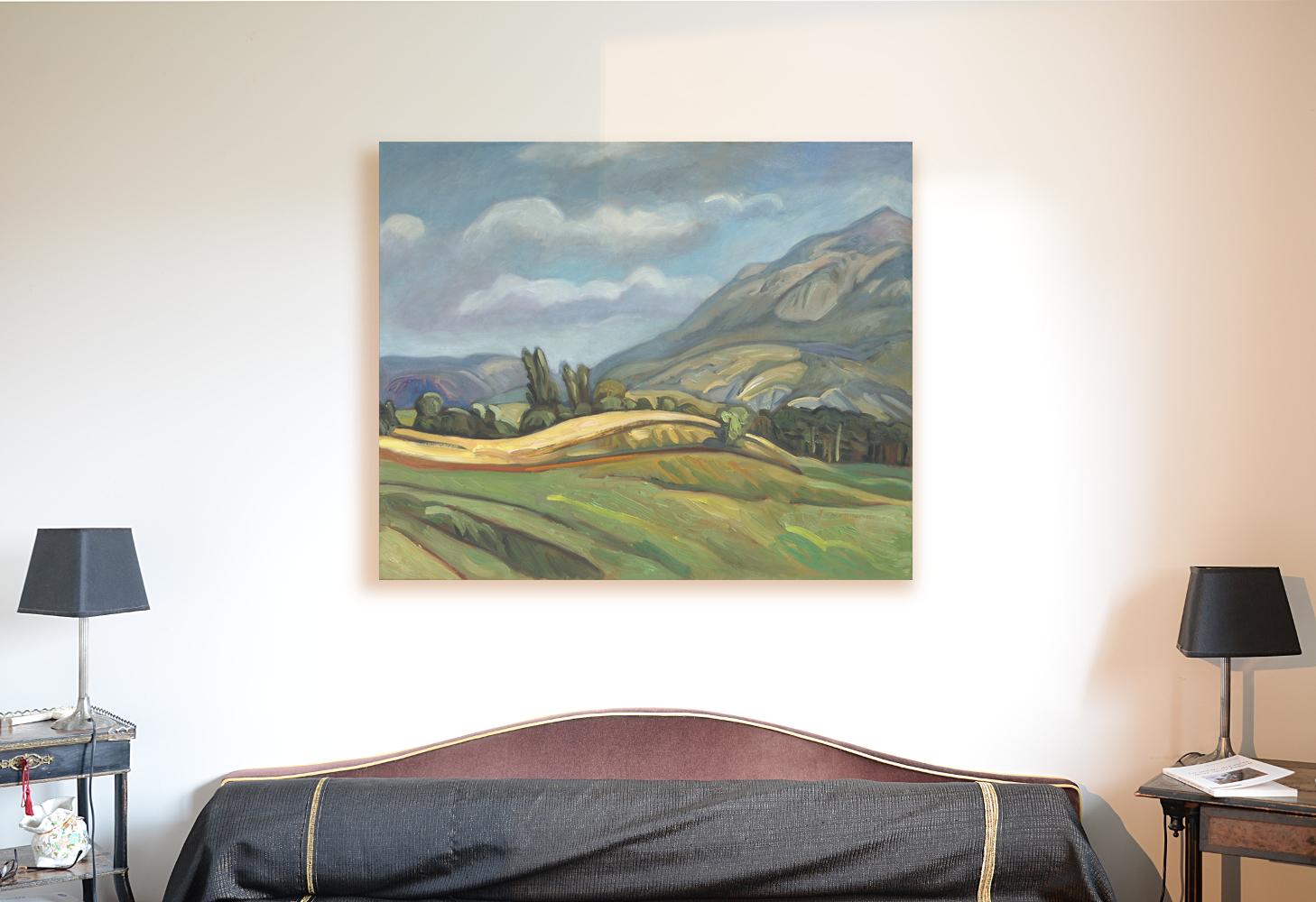 „Der gelbe Stufen“:: impressionistisches Ölgemälde einer ländlichen:: malerischen Landschaft (Impressionismus), Painting, von Yves Calméjane