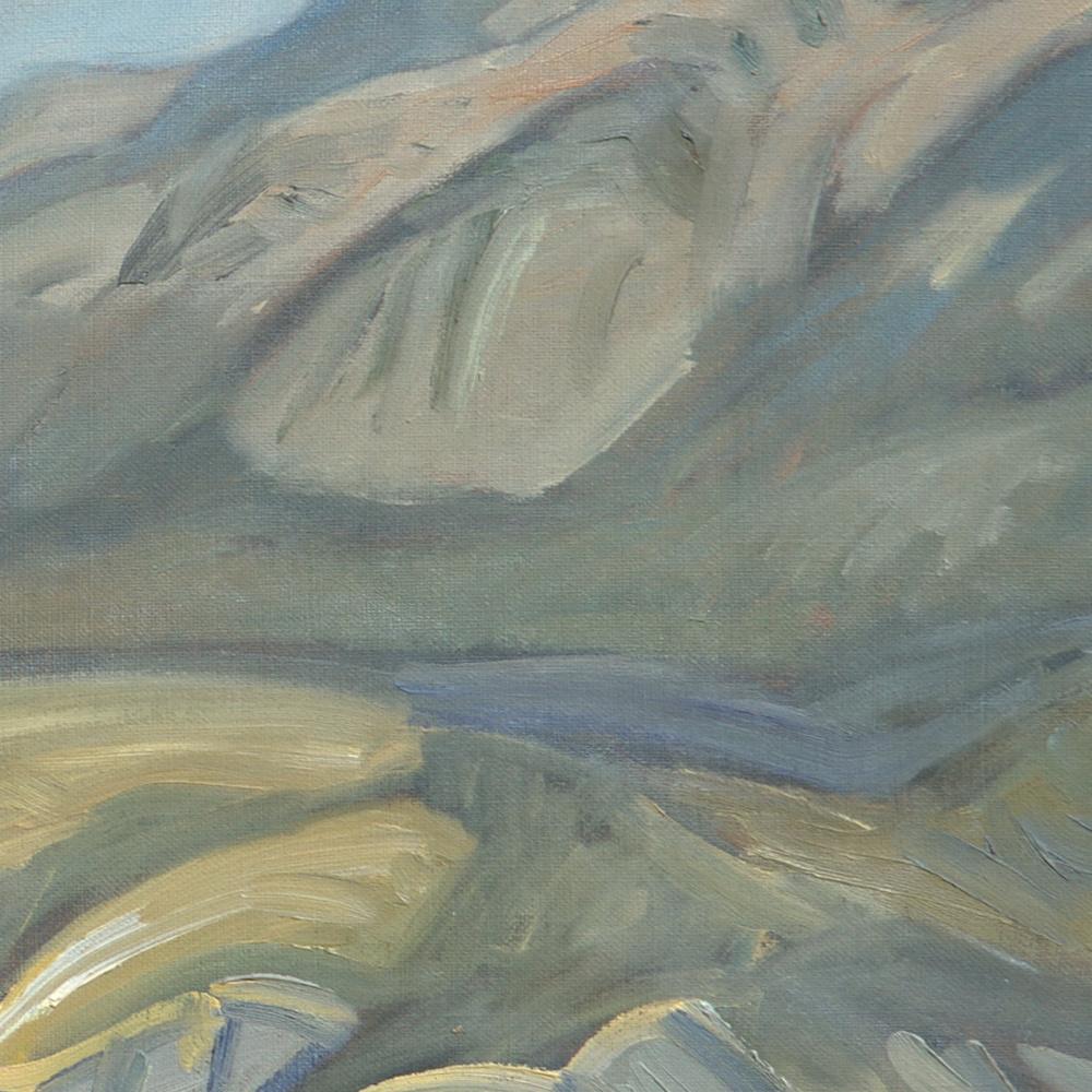 „Der gelbe Stufen“:: impressionistisches Ölgemälde einer ländlichen:: malerischen Landschaft (Grau), Figurative Painting, von Yves Calméjane