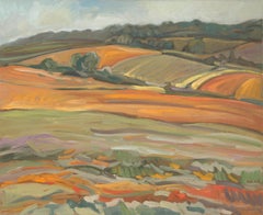 "The Naked Soil", Warm Ochre Rural Landscape Impressionist Oil Painting