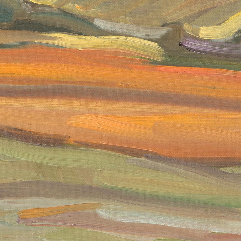 This artwork depicts a rural landscape.

Yves Calméjane usually uses light impasto techniques, with the weft of the canvas often still visible. The reliefs are quite thin, the painting often spread out, with frank touches on some parts of the