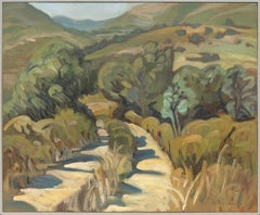 "Hiking Plan", Mountainous Dirt Path Impressionist Landscape Oil Painting