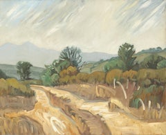 "Fire Trail", Ochre Mountainous Dirt Road Landscape Impressionist Oil Painting