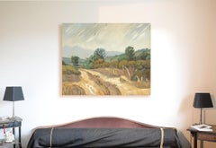 "Fire Trail", Ochre Mountainous Dirt Road Landscape Impressionist Oil Painting