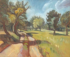 « Mémoire d'une promenade dans le champ »:: peinture à l'huile impressionniste de paysage bucolique