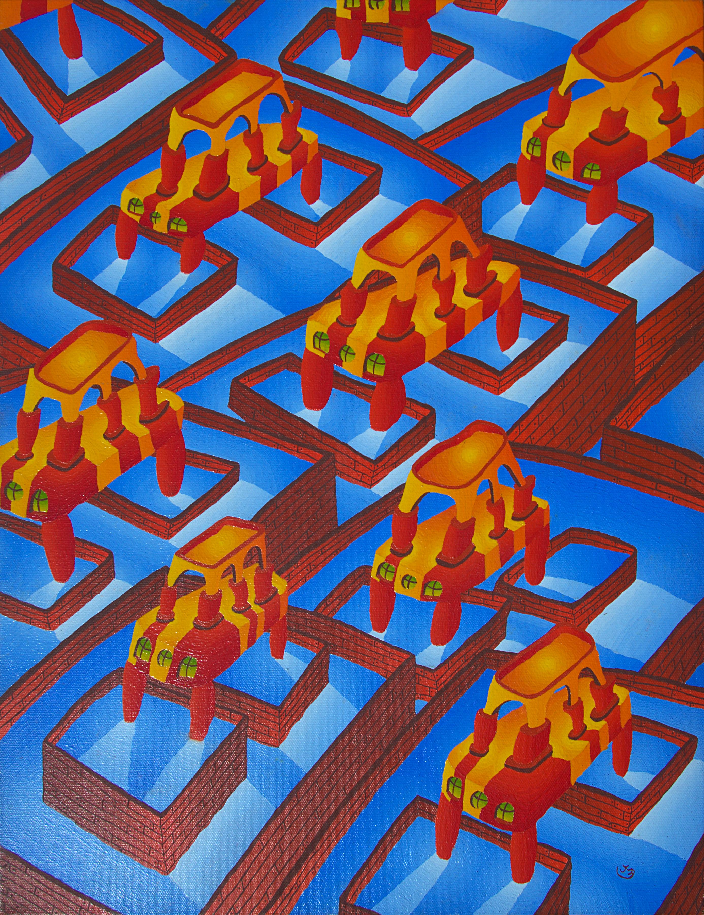 Countless Pools and Strange Red and Yellow Constructions Oil Painting