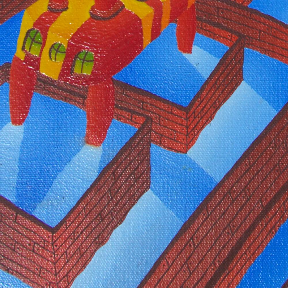 Countless Pools and Strange Red and Yellow Constructions Oil Painting For Sale 5