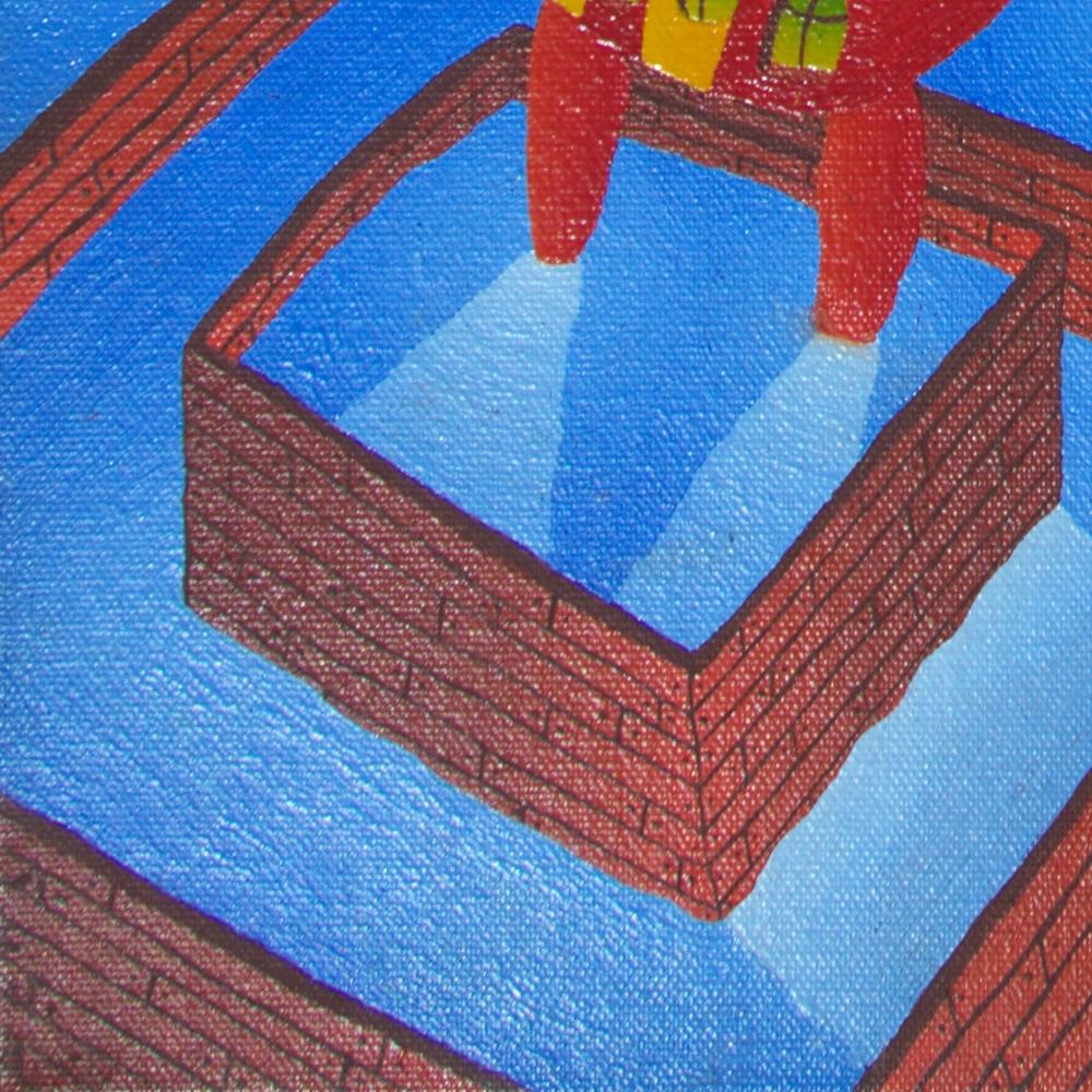 Countless Pools and Strange Red and Yellow Constructions Oil Painting For Sale 9