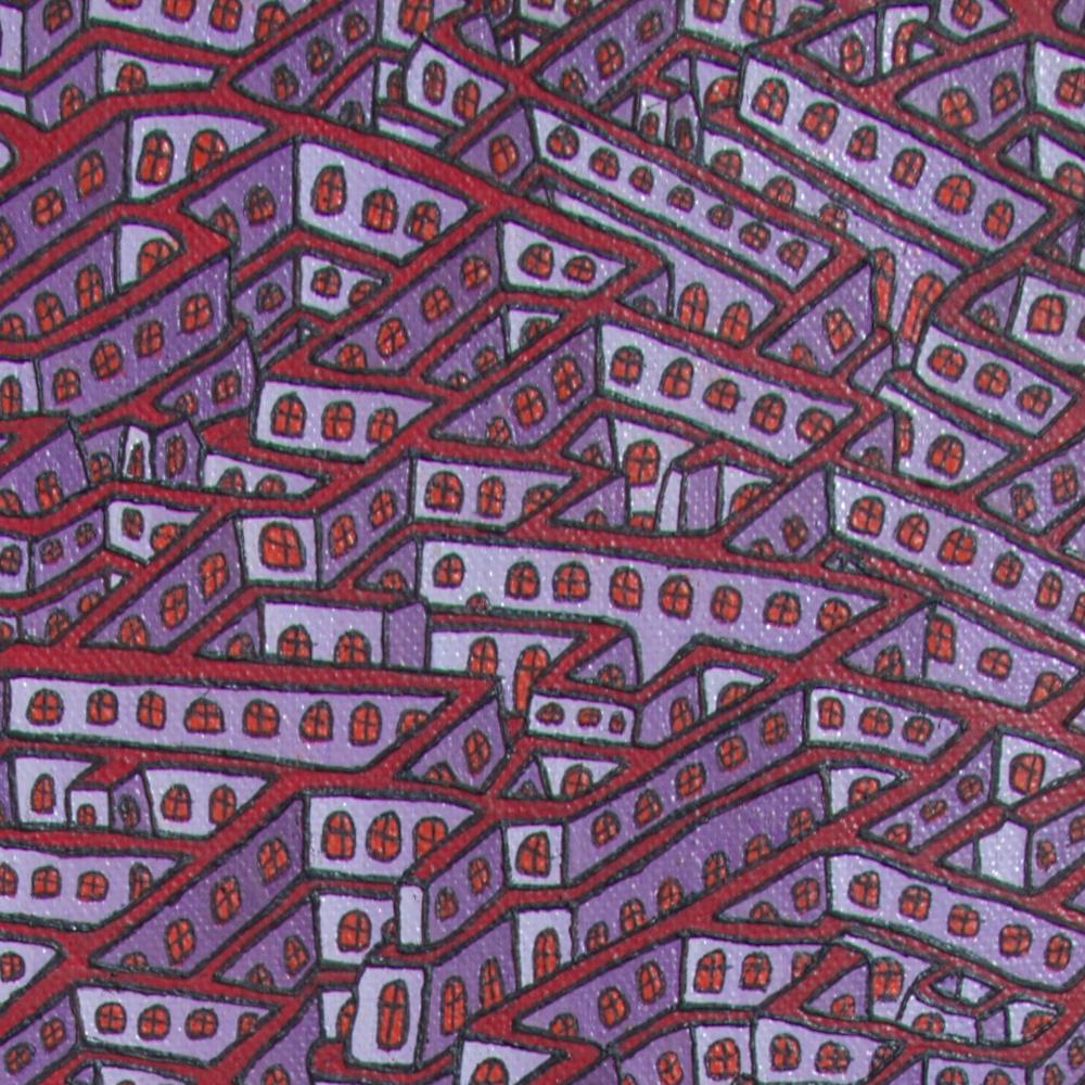 Mauve Maze of Inhabited Walls with Red Windows Vertical Oil Painting 10