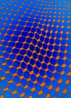 "Net 2", Net of Orange Stairs on a Dark Blue Radial Gradient Oil Painting