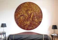 "Prométhée 3", aigle dévorant un héros mythologique Grande peinture acrylique circulaire