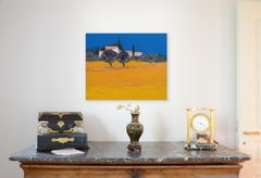 "The Hamlet", Pink-Roof Houses Vivid Yellow Field and Deep Blue Sky Oil Painting