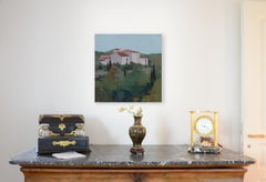 "The Houses", Red-Roofed Provence Hamlet Squared Landscape Knife Oil Painting