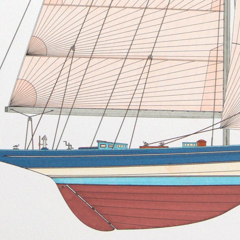 This artwork depicts the Ranger, last J-class racing yacht to race for the America's Cup, defeating the Endeavour II in 1937.

The artist can draw custom designs on demand, feel free to enquire with us.

The artwork is delivered with a mat, but not