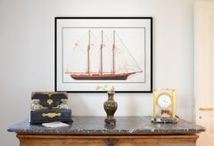 "Freedom", Orange and Black Three-Masted Schooner Ink Drawing