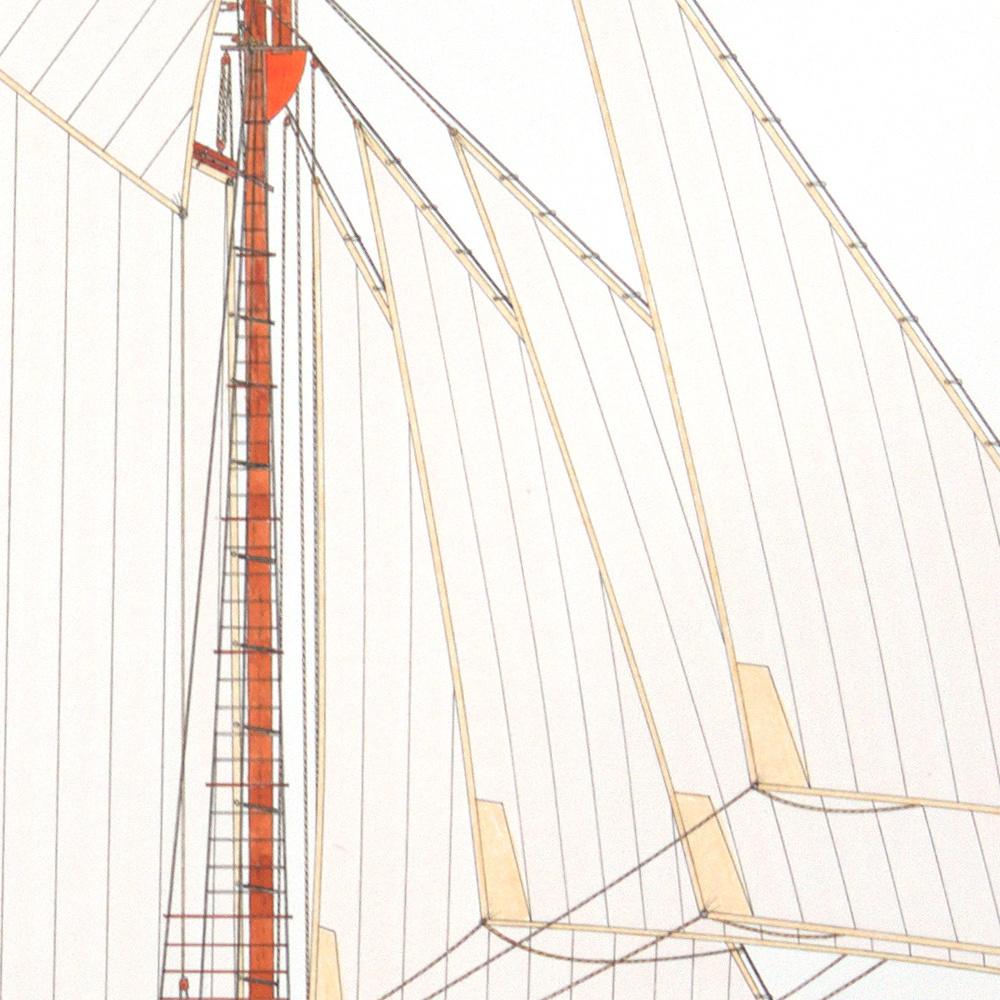 Dieses Kunstwerk zeigt einen Dreimastschoner mit dem Namen Freedom aus New-York.  Das Boot hat braune Ausleger, Masten, Kiel und Bug und einen schwarz-orangen Rumpf.

Der Künstler kann auf Wunsch auch individuelle Entwürfe zeichnen, fragen Sie