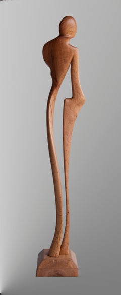 Detours, Standing Man Oak Wood Figurative Abstract Sculpture