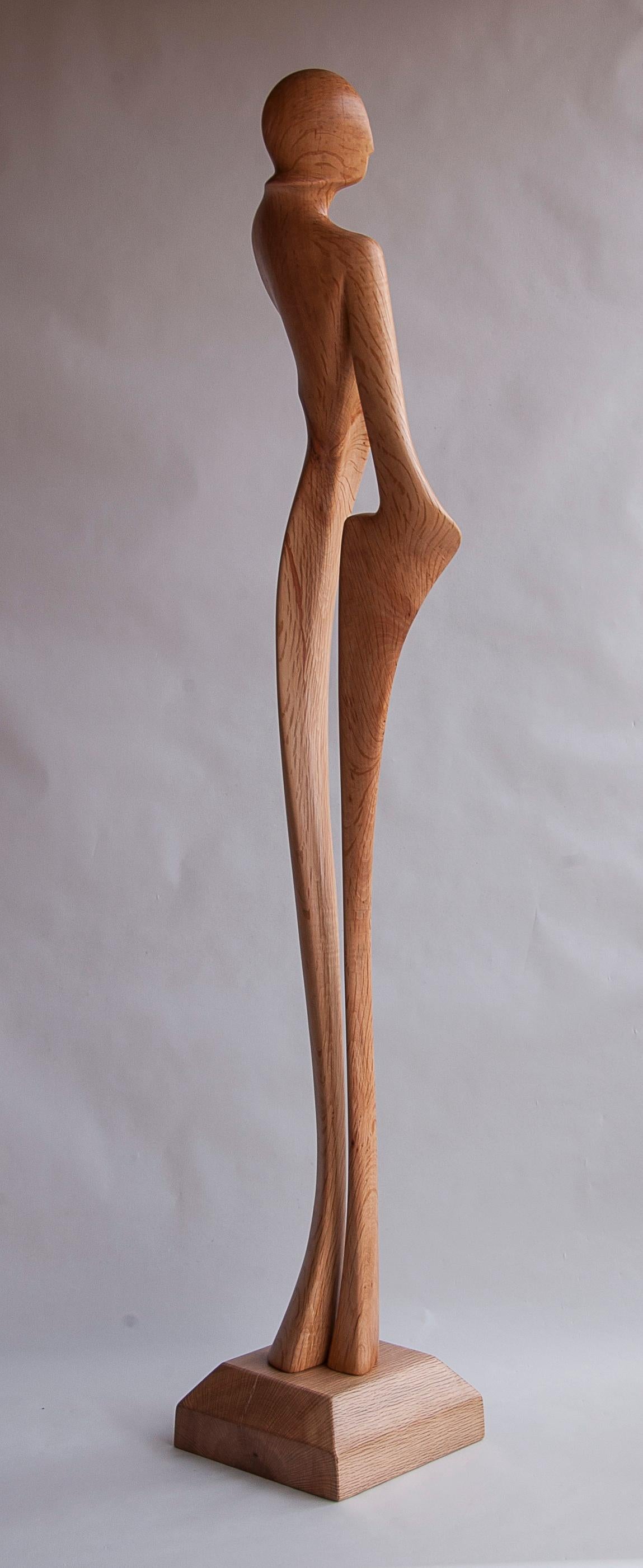 Detours, Standing Man Oak Wood Figurative Abstract Sculpture 1