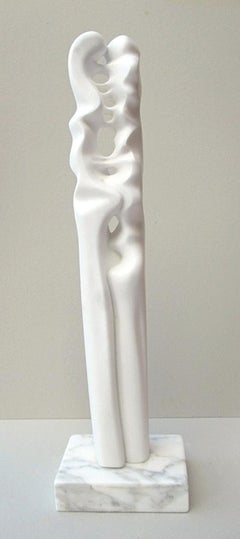 "Fusion", Sensual White Carrara Marble Stone Vertical Abstract Sculpture