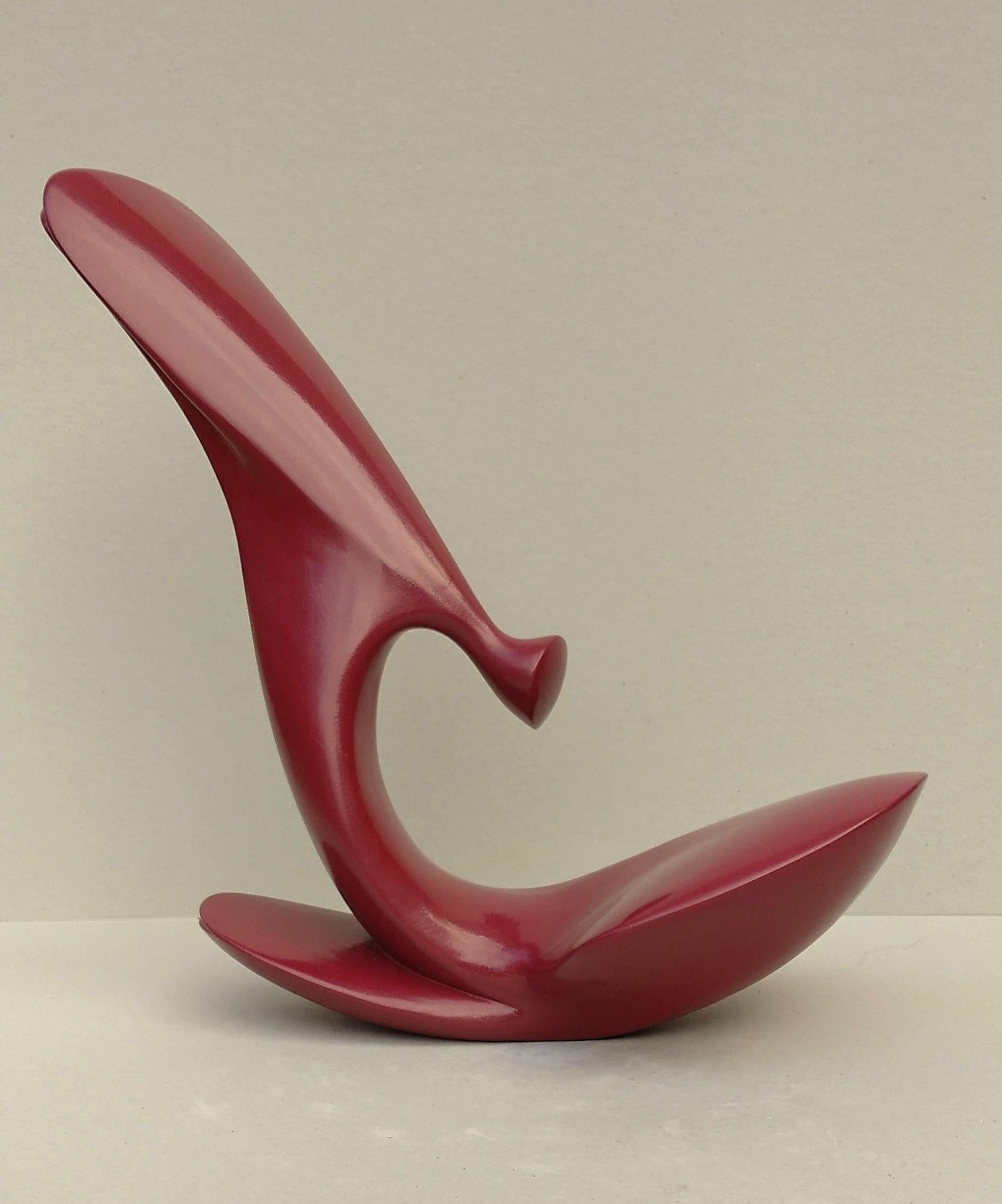 Lutfi Romhein Figurative Sculpture - Balance,  Sensual Pure Lines Oak Wood Figurative Abstract Sculpture in Red
