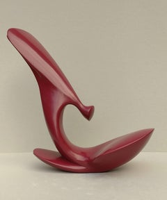 Balance,  Sensual Pure Lines Oak Wood Figurative Abstract Sculpture in Red