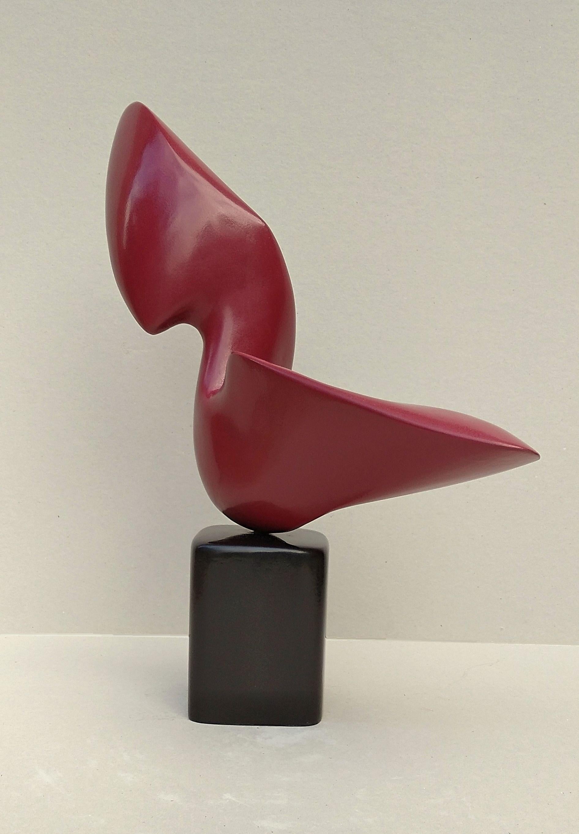 Abstract Bird ,  Sensual Pure Lines Oak Wood Sculpture in Red 1