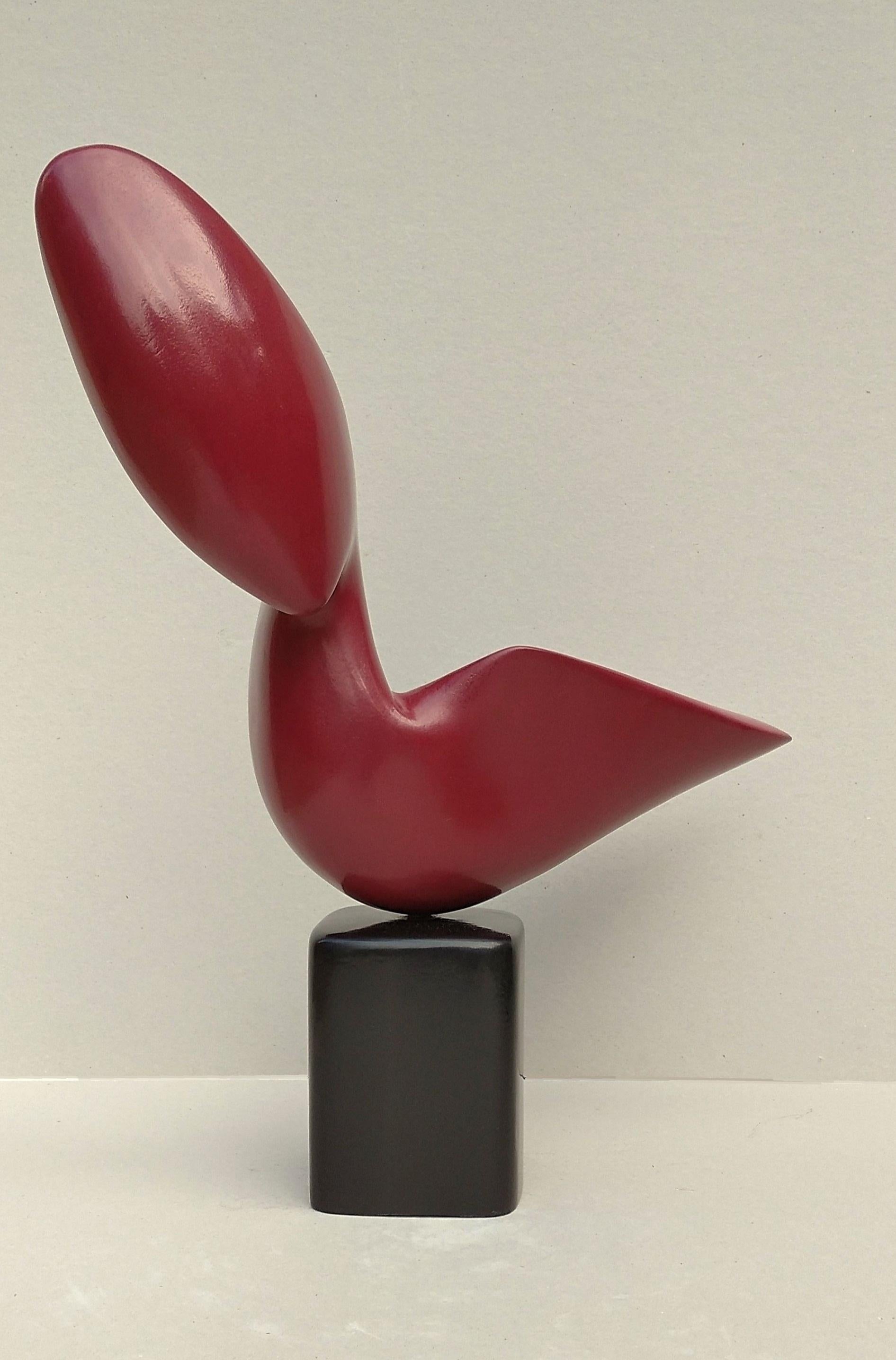 Abstract Bird ,  Sensual Pure Lines Oak Wood Sculpture in Red 2
